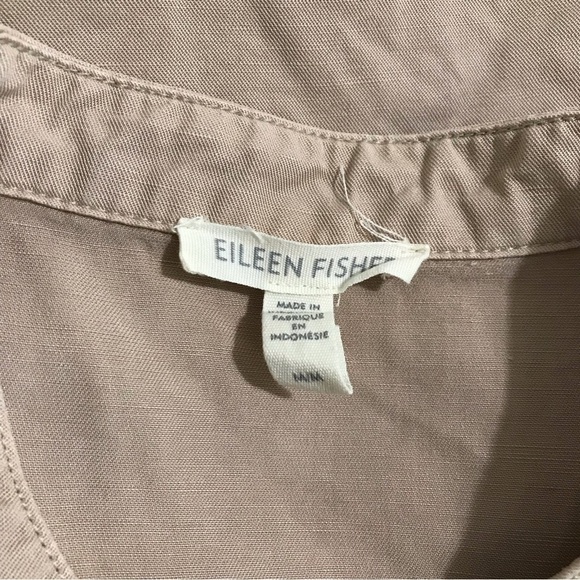 Eileen Fisher Linen Blend Mandarin Collar Shirtdress in Khaki Size Medium - Picture 3 of 8